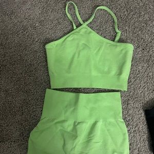 Green biker short set